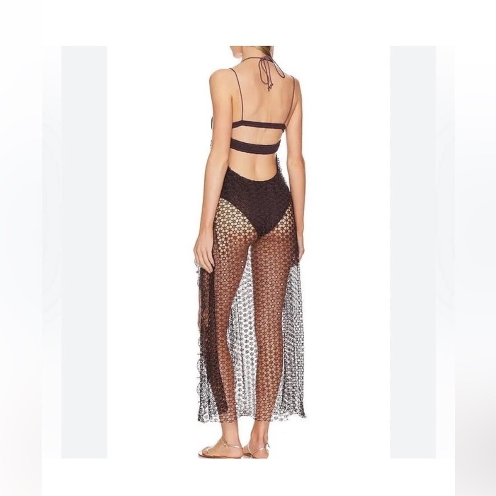 Free People Brown Crochet Asymmetrical Beach Cover Up Dress Boho Resort Small - Picture 2 of 14